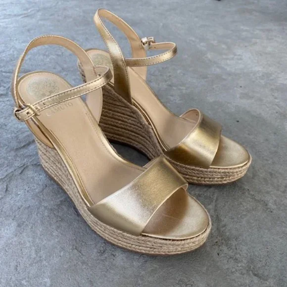Nordstrom Vince Camuto Marybell Leather Wedge Sandals in Gold - Picture 2 of 11